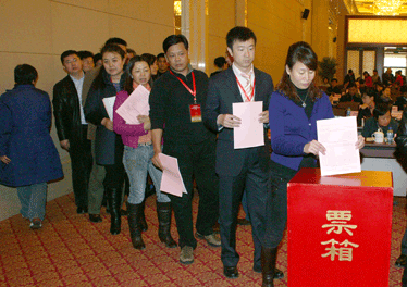 與會代表投票表決中國質量檢驗協會第三屆理事會理事長、副理事長、秘書長的建議名單